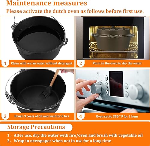Miniatura 7 de Leonyo Horno holandés de hierro fundido de 5 cuartos de galón, olla holandesa 2 en 1 con tapa, juego de ollas y sartenes de campamento grande de