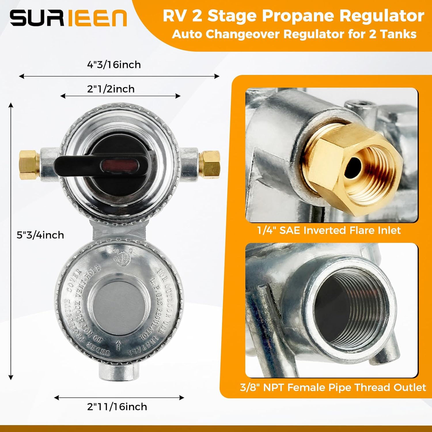 2-Stage Auto Changeover Rv Propane Regulator Hose Kit, with RV Propane Copper Pigtail Hose POL 7/8” to 1/4" Inverted Flare