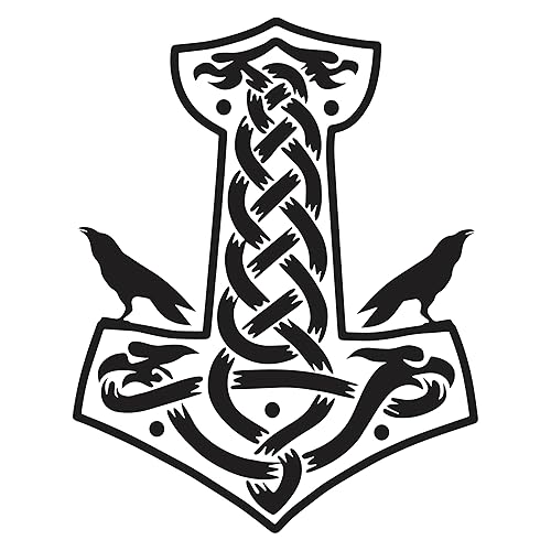 Mjolnir Decal, Thor's Hammer with Ravens Vinyl Car Decal, Viking Decal for Truck, Heathen Decal, Norse Decal