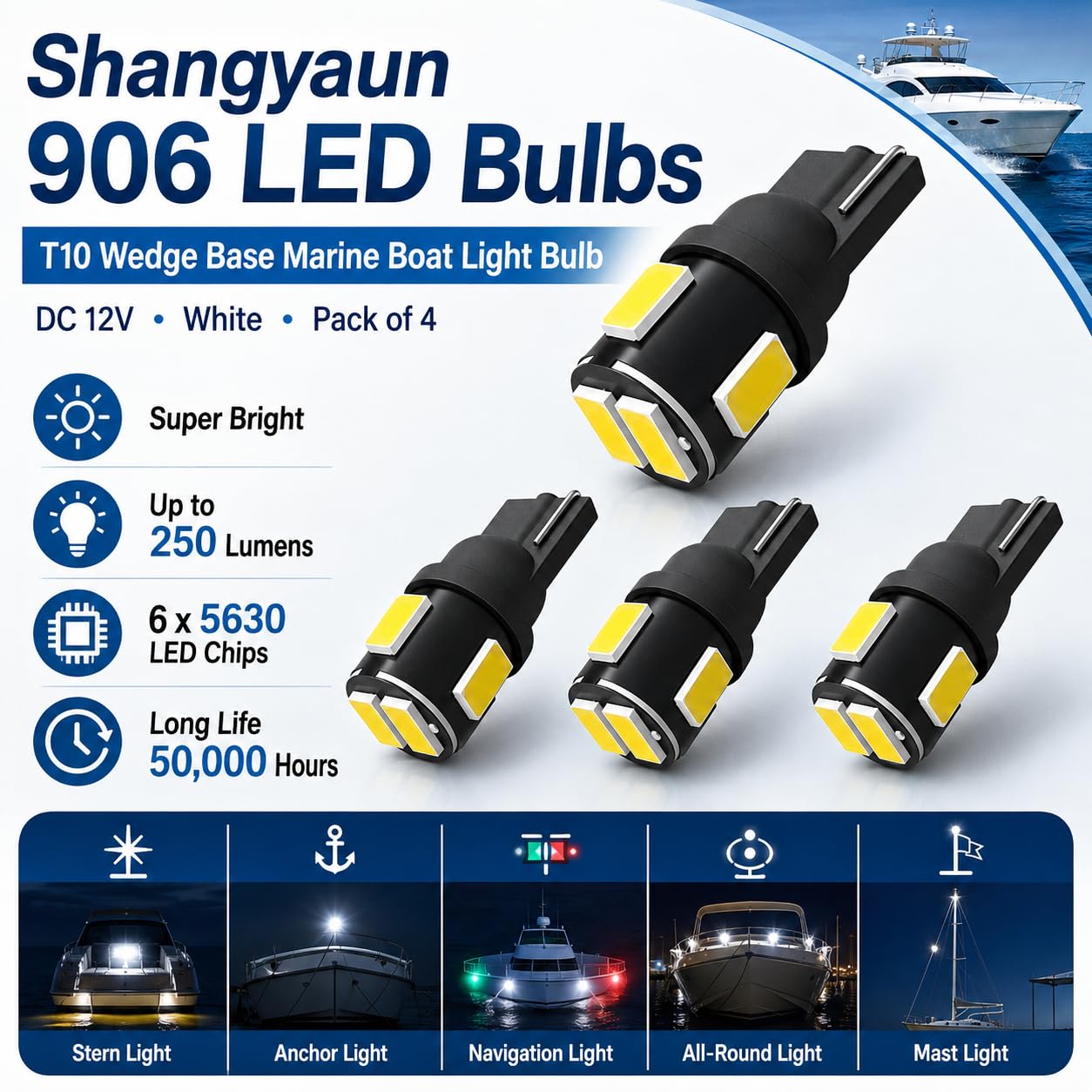 4pcs 194 LED Bombilla, shangyuan 168 2825 W5 W LED T10 cuña Super Bright 6SMD 5630 chip para coche interior cúpula mapa puerta cortesía lámpara de luces de la matrícula Luz lateral