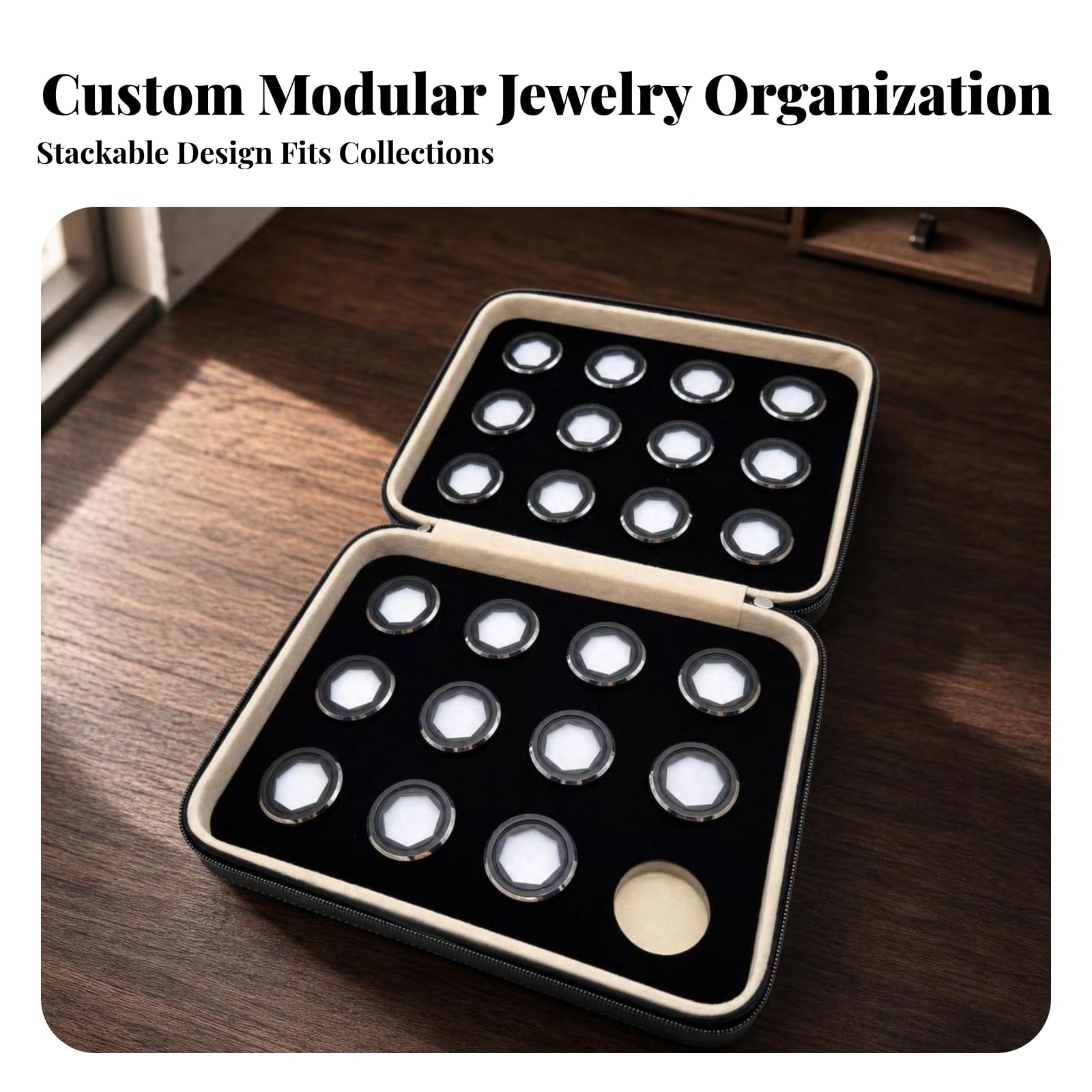 24 Piezas Estuche para Joyas Compacto, Plateado, Hexagonal