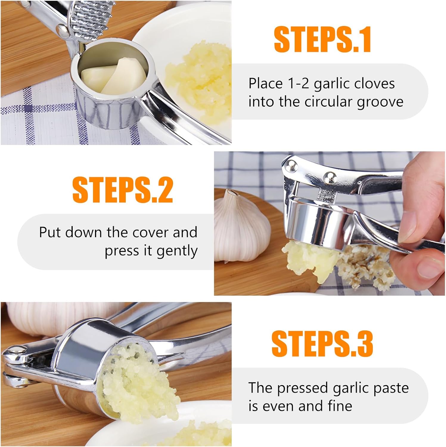 Garlic Press Mincer-Durable Stainless Steel Garlic Press with Easy to Squeeze Handle-Garlic Mincer Tool-Professional Ginger Press & Garlic Crusher image 4