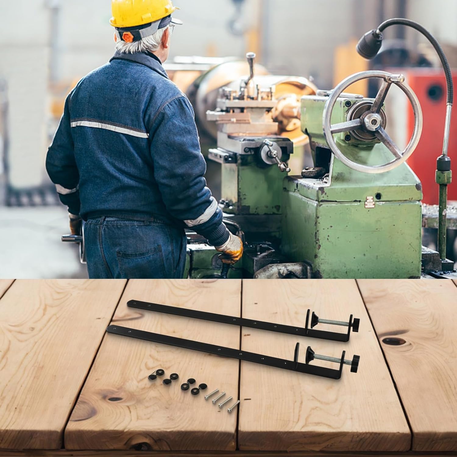 2PCS Extended Desk Clamp Pegboard Fixing Bracket Desktop Accessories Holder Construction Easy Install Adjustable Position for Office Kitchen, Black,41.5x5x2cm