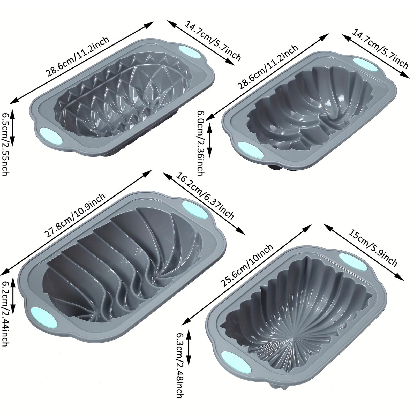 Molde Para Pan De Silicona Resistente Al Calor, En Horno Y Microondas | 4 Piezas Moldes Antiadherentes Para Hornear Pan Pasteles, brownies, pastel de carne, empanadas, lasaña, quiches,