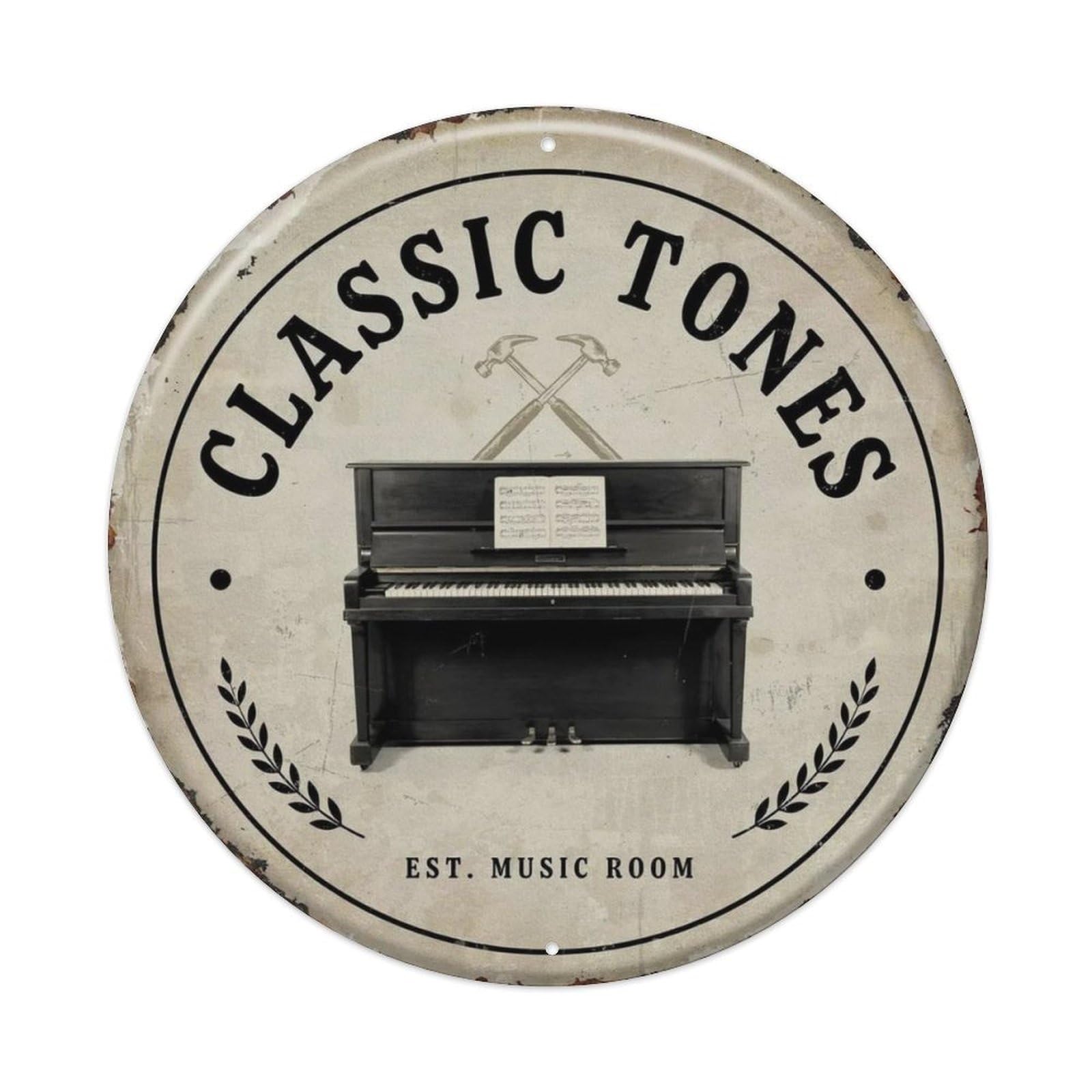 Classic Upright Piano Round Metal Tin Sign Plaque