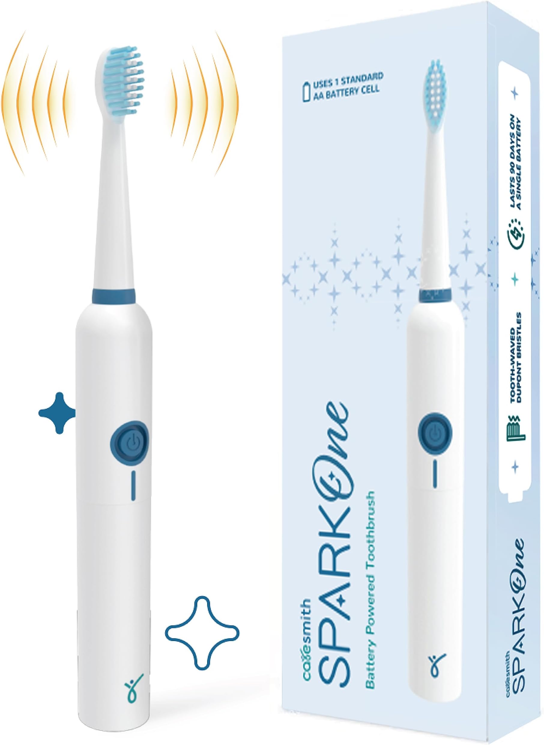 Caresmith SPARK One Electric Battery Toothbrush | Electric Tooth Brushes for Adult | AA Battery Provided | 30000 Strokes per Minute (White, 1)