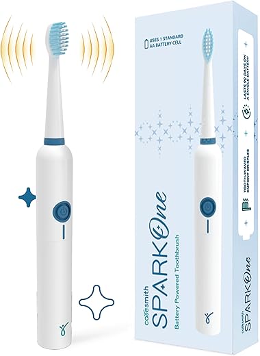 Caresmith SPARK One Electric Battery Toothbrush | Electric Tooth Brushes for Adult | AA Battery Provided | 30000 Strokes per Minute (White, 1)