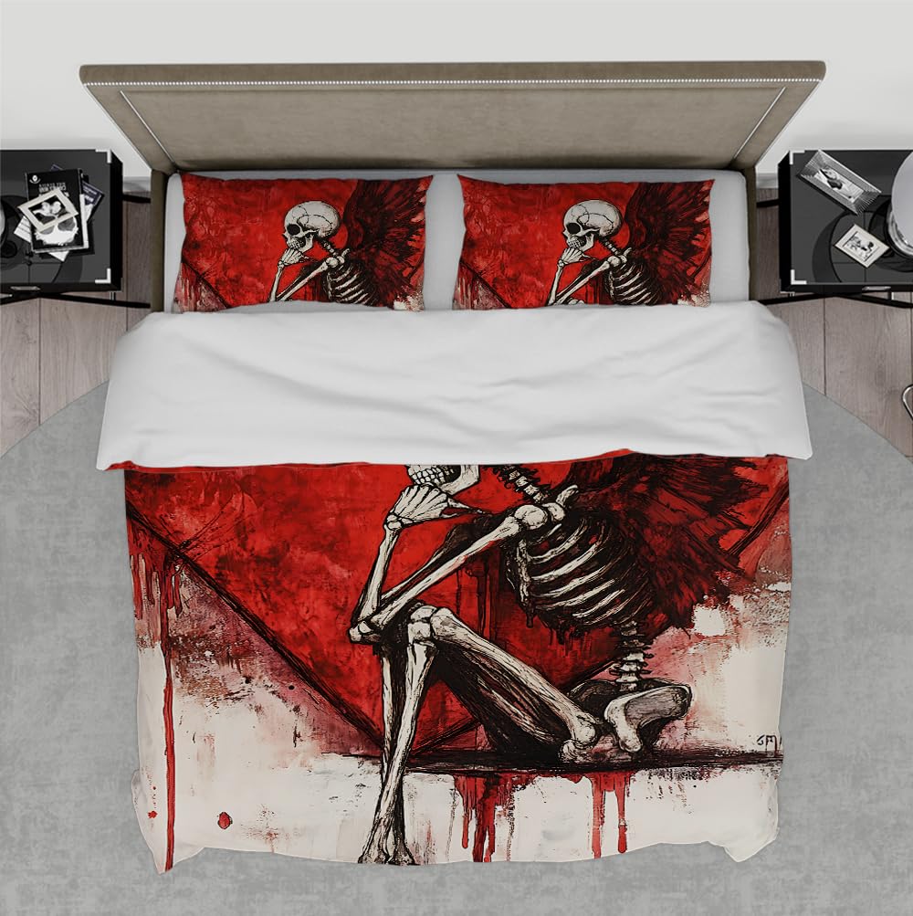 Parure de lit squelette ailé gothique, cadeau de Saint-Valentin original