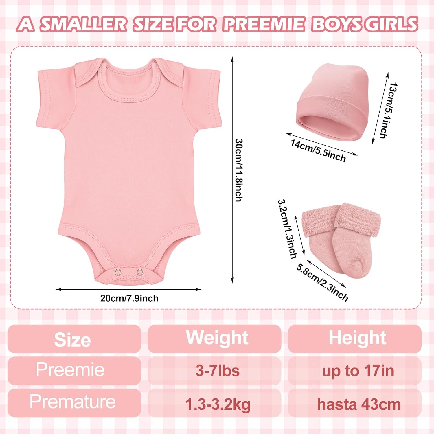 Glitopper 4 Pack Preemie Newborn Layette Set Baby Bodysuit Clothes Hat Bodysuit Socks Set for NICU Newborns