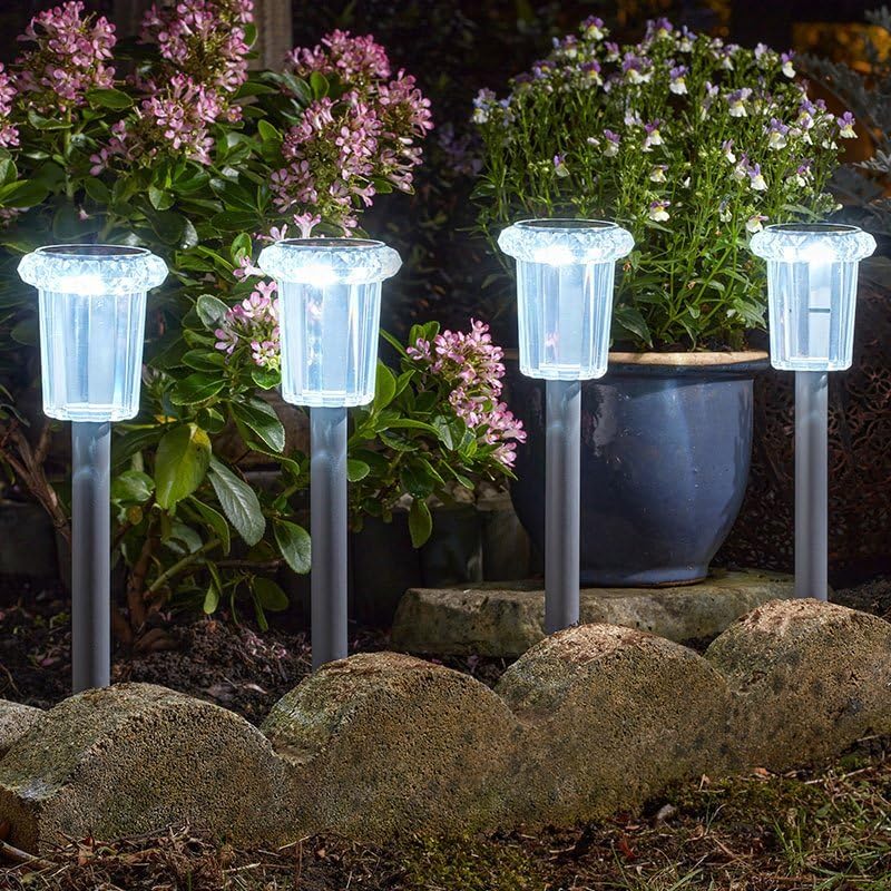 Garden Mile 4 Pack Solar Powered LED Stake Lights - Bright White Outdoor Solar Garden Lights, Decorative Waterproof Solar Lights for Lawn, Patio, Flower Beds & Driveway