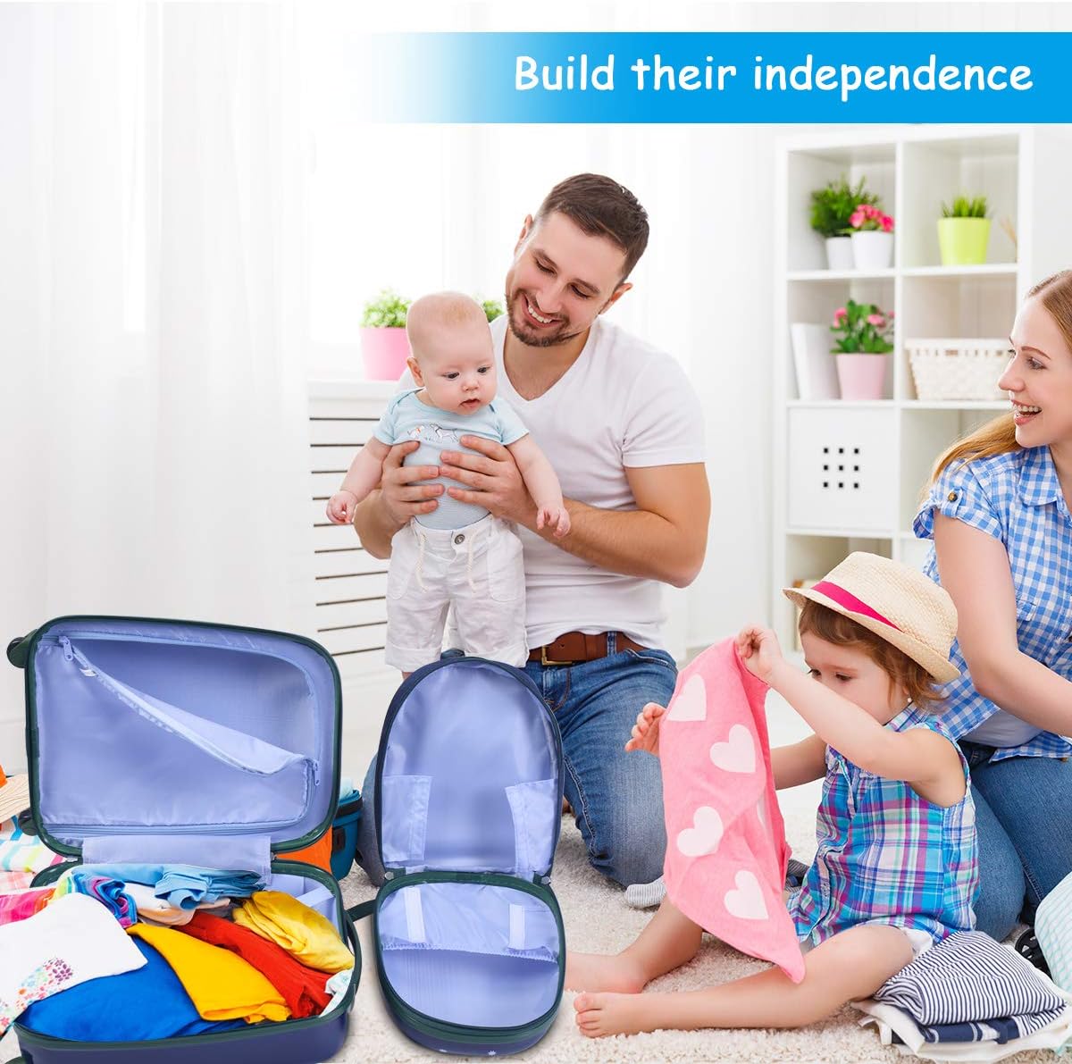 HONEY JOY Kids Luggage, 12" Toddler Backpack & 16" Travel Suitcase with Wheels, Lightweight Toddler Girls Suitcase, Durable ABS Hardshell, 2Pcs Carry On Luggage Set for Boys Girls(Elephant)