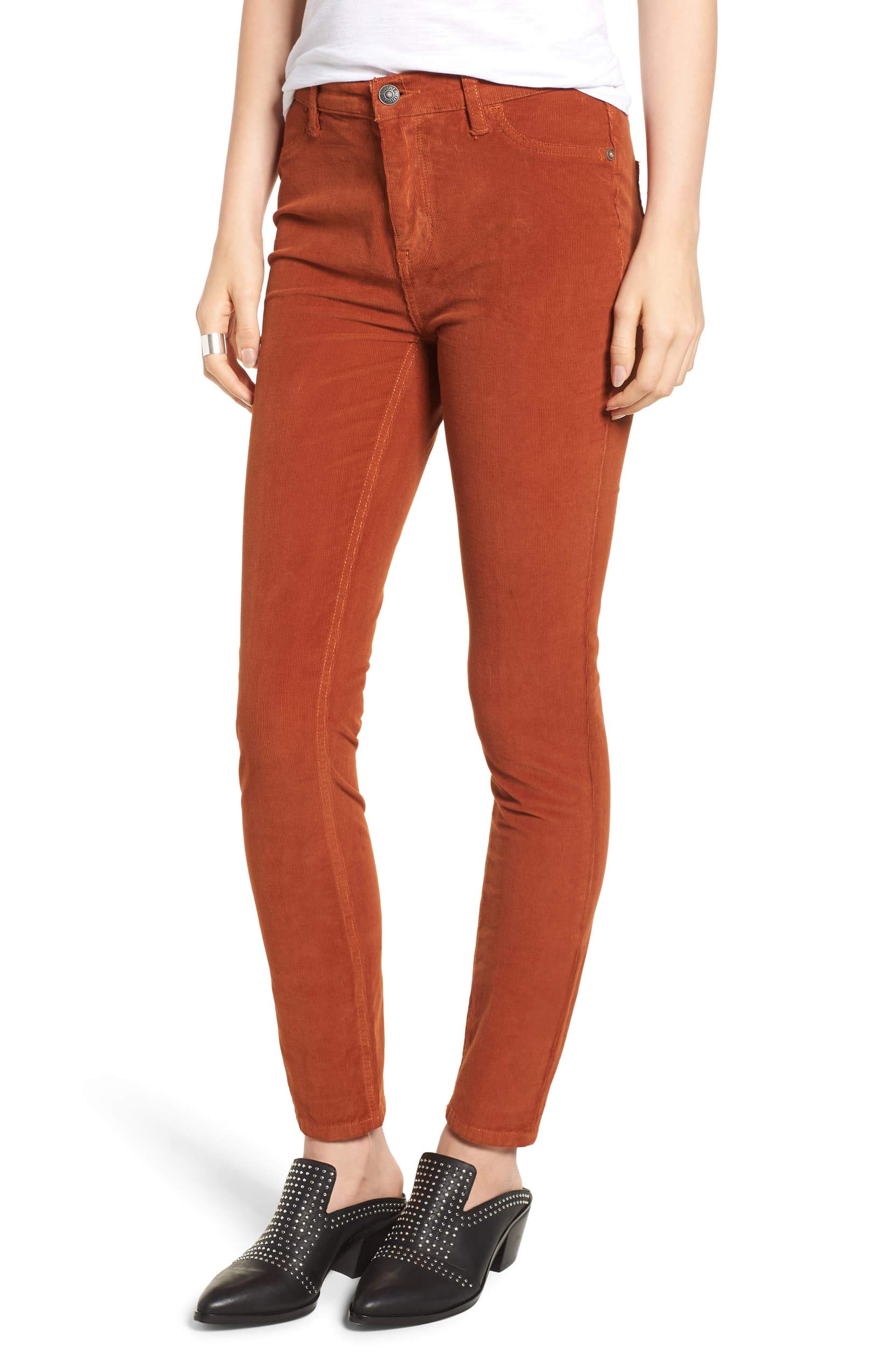 Free People Womens Frayed Hem High-Rise Skinny Pants Brown 24