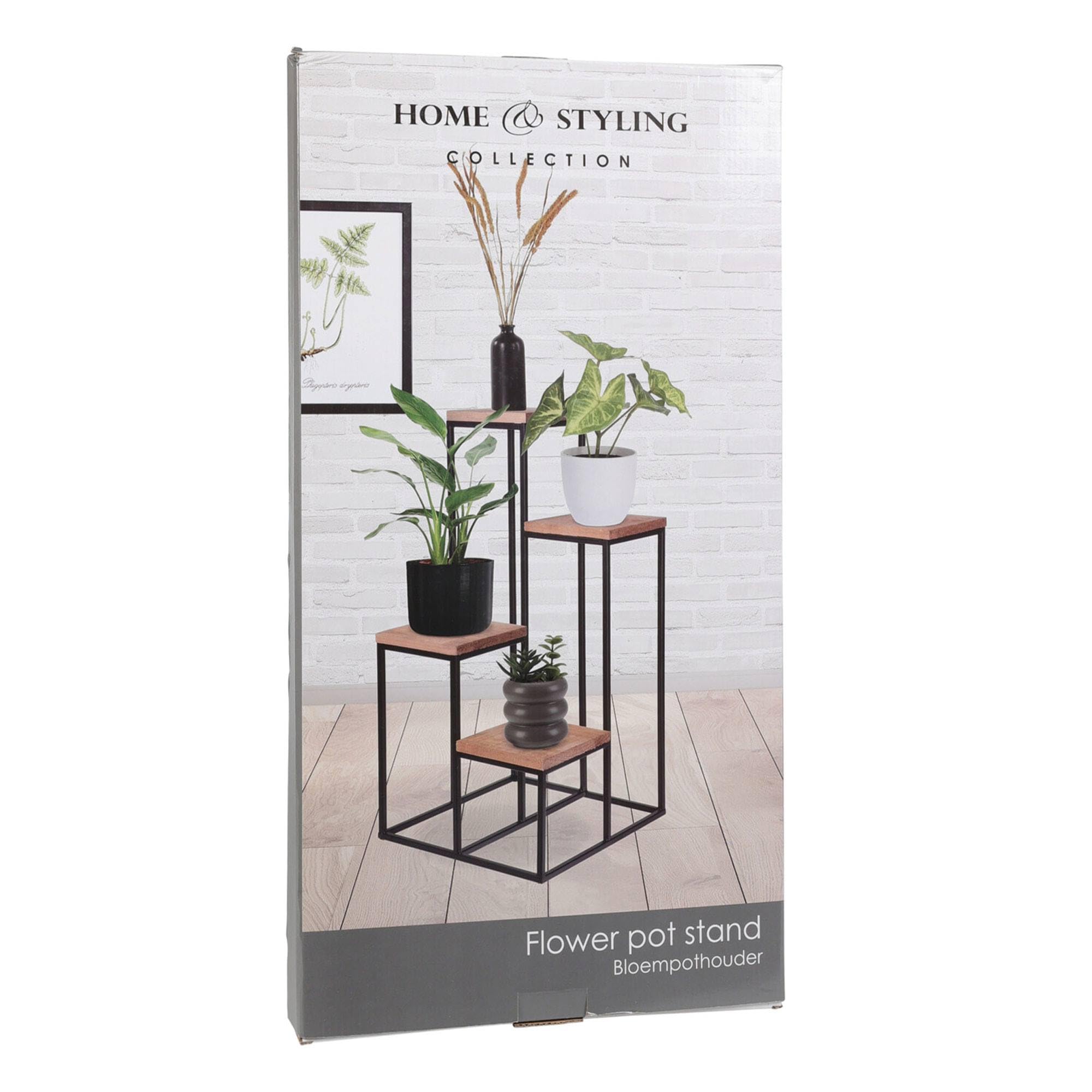 Well Home Étagère vase en métal avec 4 étagères en bois 34 x 34 x 76 cm