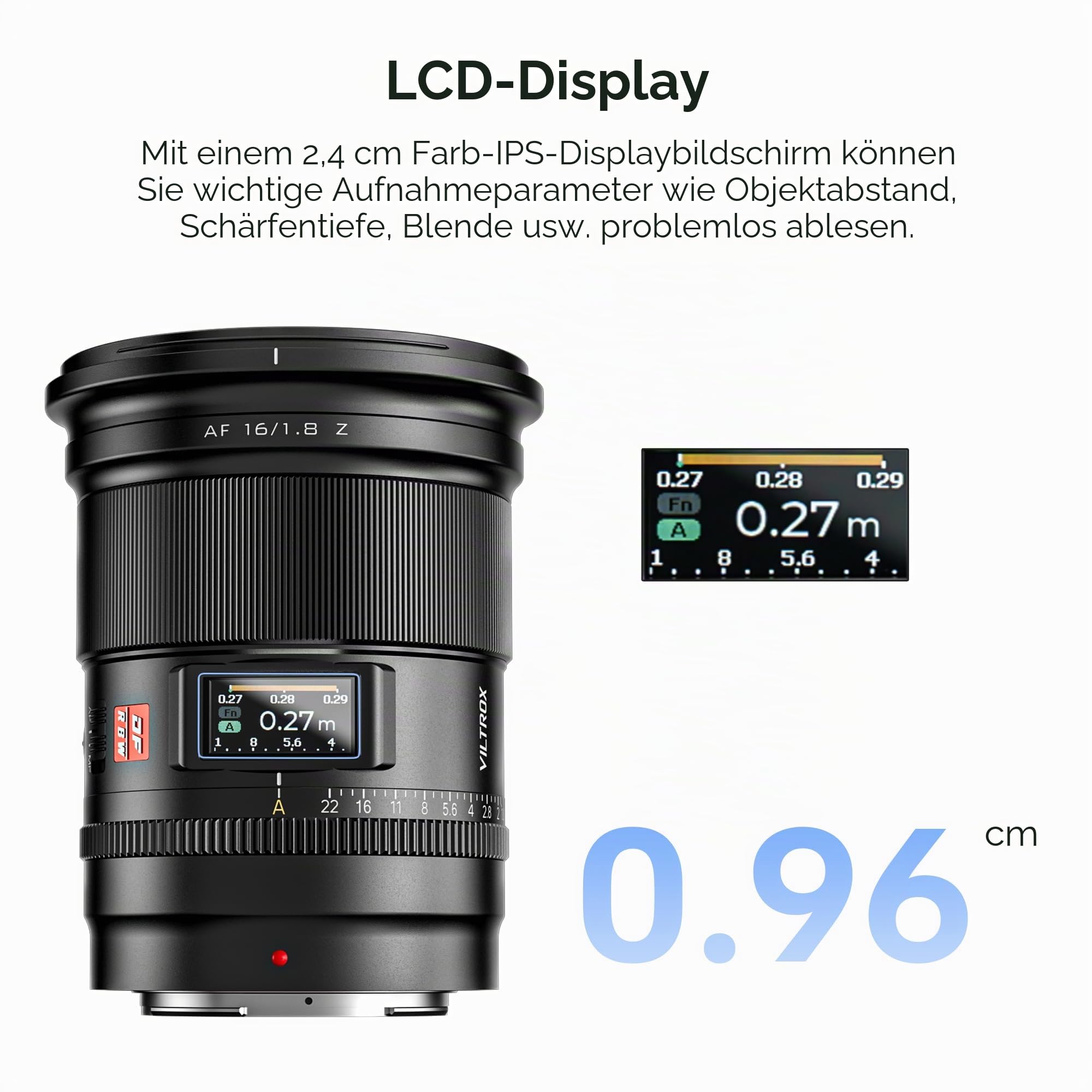 VILTROX 16mm f/1.8 Z Objektiv für Nikon Z-Mount Vollformat Prime Weitwinkel Autofokus Objektiv mit LCD-Bildschirm AF/MF-Schalter, Kompatibel mit Nikon Z Mount Z5 Z50 Z6 Z6II Z7 Z7II ZFC Z30 Z9 Z8