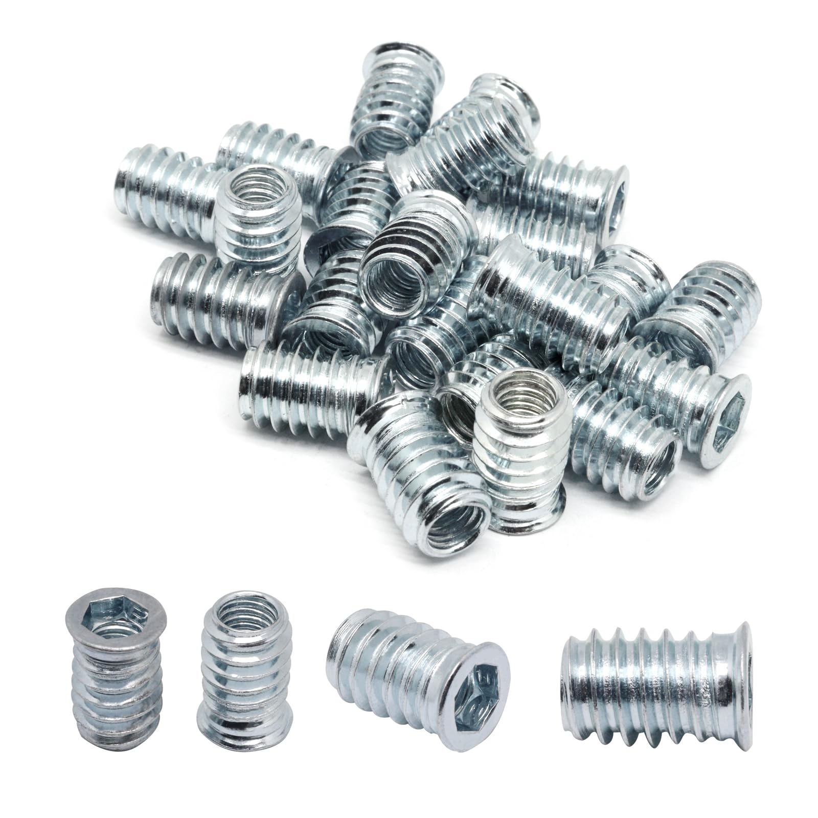 BUXIMN 42pcs Threaded Inserts for Wood, Carbon Steel Screw Inserts for Wood, Hex Socket Drive Nut Inserts Bolt Fastener Threaded Insert Connector for Furniture (M8x20mm)