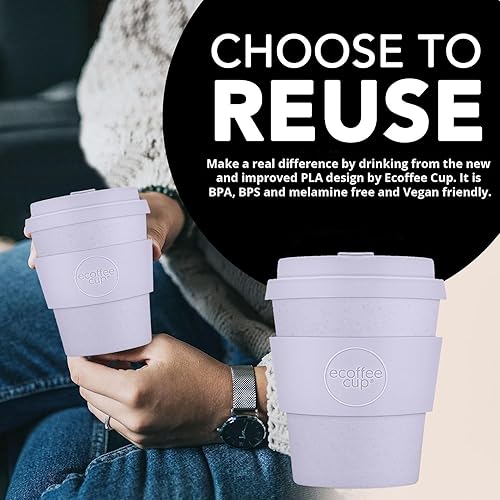 Miniatura 3 de Ecoffee Cup Taza de café reutilizable de 8 onzas, ecológica, 100% a base de plantas, con tapa y funda de silicona, sin melamina y biodegradable,