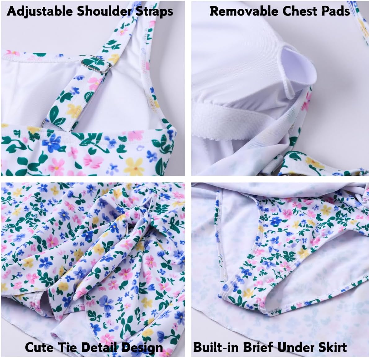 7-18 Years Girls Swimsuit Out One Piece Bathing Suit Floral Pattern Adjustable Straps Cut Swimwear