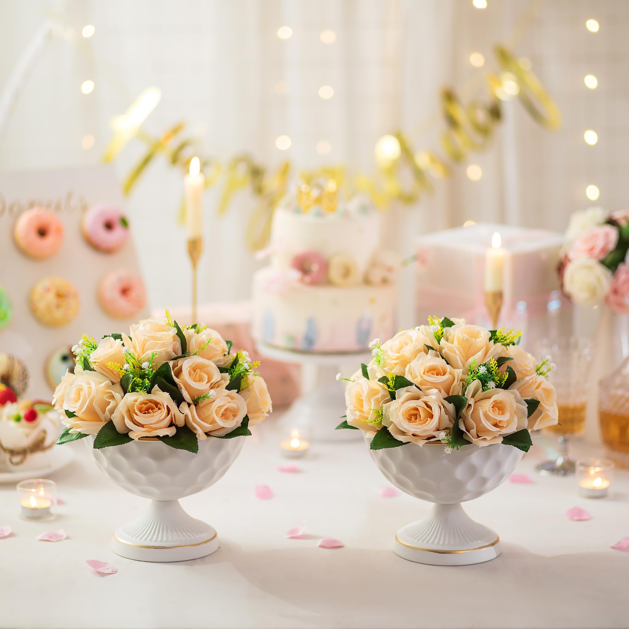 Sziqiqi Vase Weiß Kleine für Hochzeit: 15.5 cm Hoch Metall Urne Vasen Set of 10 - Blumentopf Weiss für Tischdeko - Vintage Blumenvase für Party Taufe Valentinstag