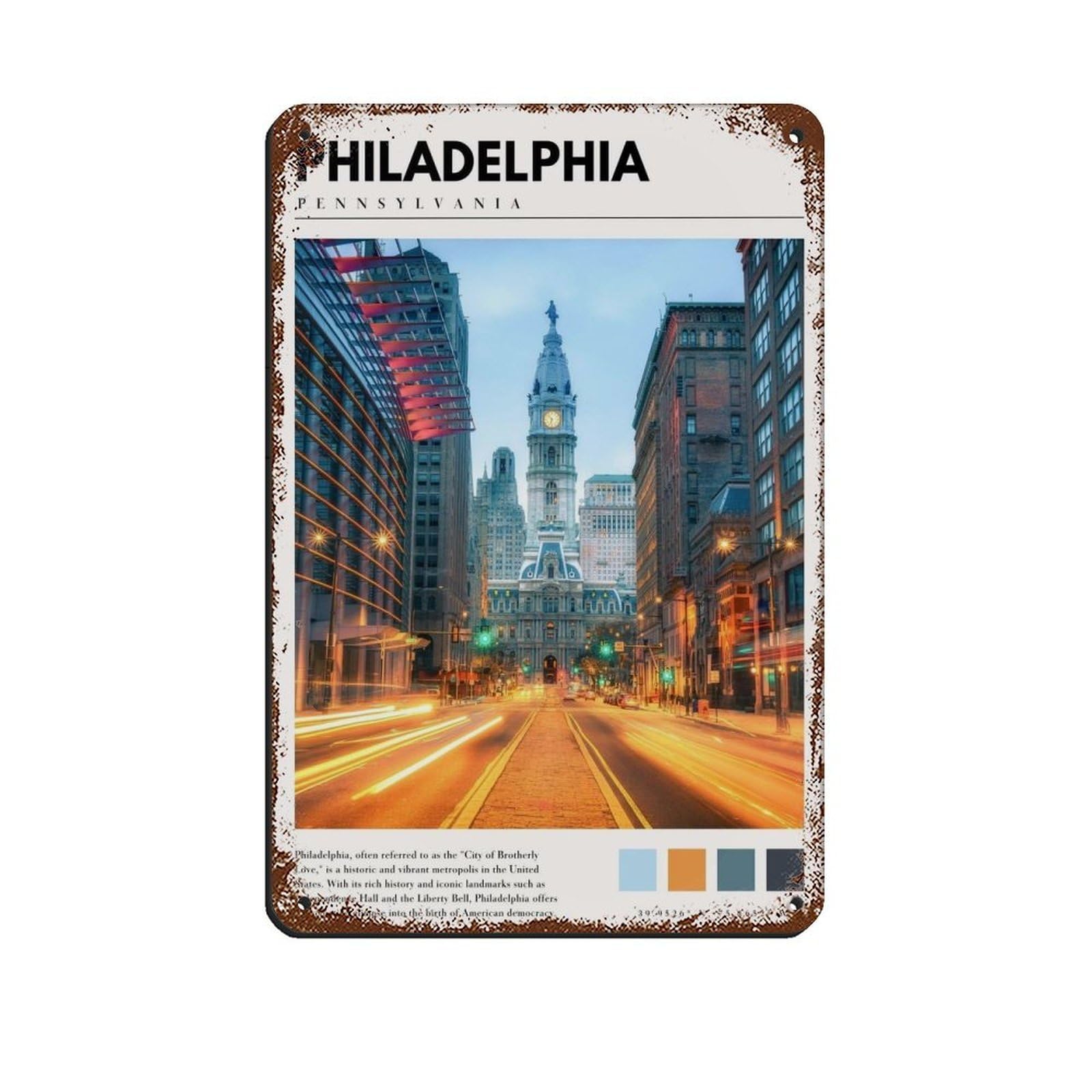 Philadelphia Pennsylvania Poster Retro Poster Metal Tin Sign Chic Art Retro Iron Painting Bar People Cave Cafe Family Garage Poster Wall Decoration 8x12inch(20x30cm)