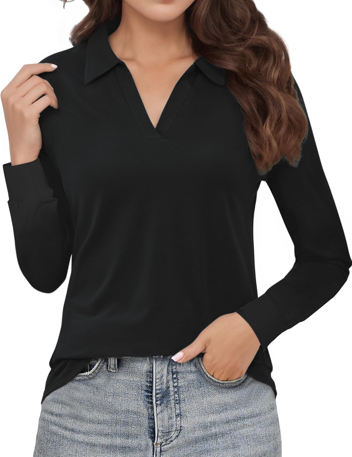 Polo Shirts for Women, V-Neck Business Casual Tops for Women, Collared Shirt Tunic Tops Long Sleeve Work Blouses Polo Shirts for Women, V-Neck Business Casual Tops for Women, Collared Shirt Tunic Tops Long Sleeve Work Blouses
