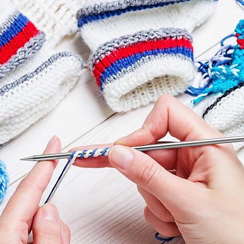 Miniatura 3 de LEMESO Juego de 22 agujas de tejer de acero inoxidable, 11 pares de agujas de tejer de metal rectas de un solo punto, 11 tamaños de 0.079 in-0.256