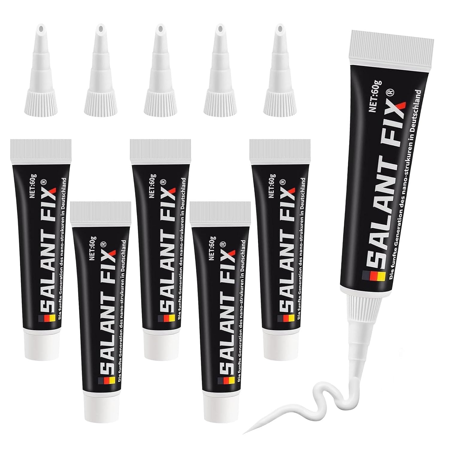 5PCS Sealant Fix, All Purpose Glue Kit Quick Drying Glue with Snip Tip Applicator Caps, Invisible Nail-Free Sealant Strong Repair Sealing Fix for Stick Kitchen Shelves Metal Glass Wood