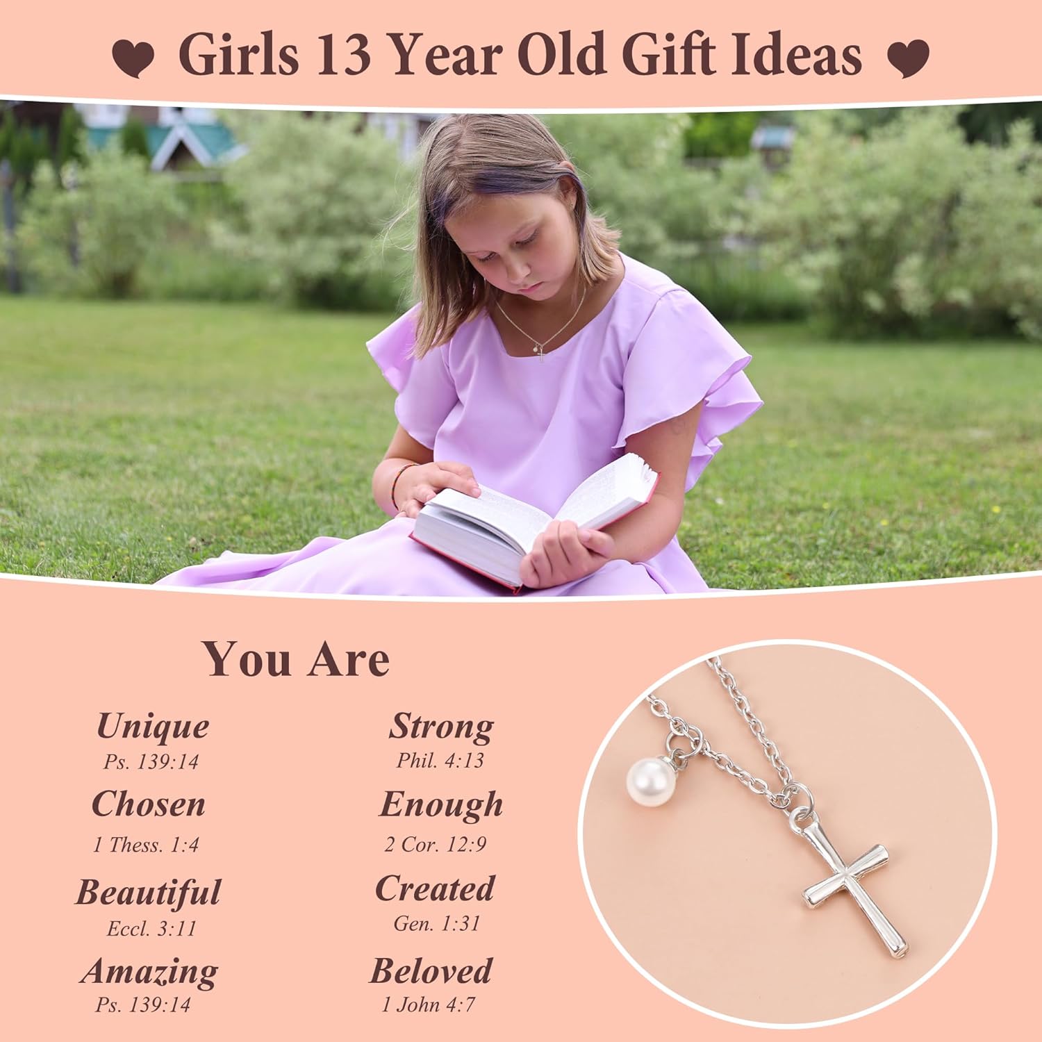 Sereney Happy Birthday Gifts for Girls, Silver Stainless Steel Necklace as 11 13 15 16 Year Old Teens Birthday Gift, Adjustable Cross Pearl Necklace Birthday Gifts for Daughter Granddaughter Niece Girls - Image 6