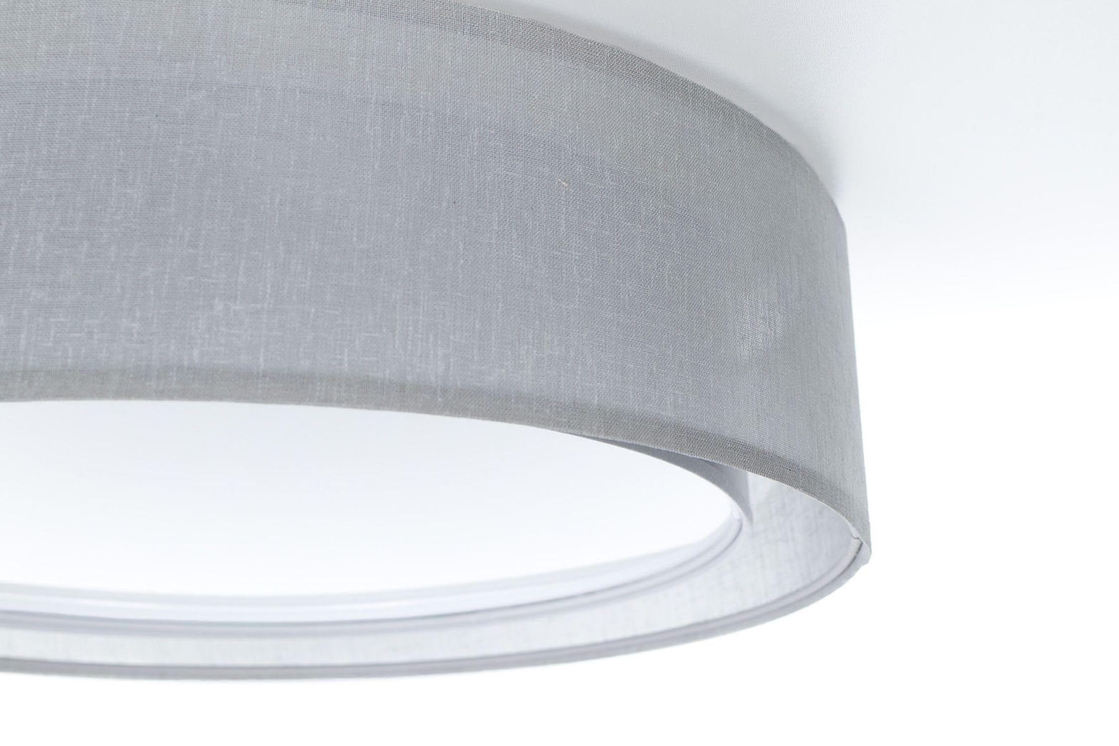 Licht-Erlebnisse Stilvolle Deckenlampe Stoffschirm Grau 2-flammig E27 blendarm wohnlich gemütlich Ø60 cm Textil Deckenleuchte Modern