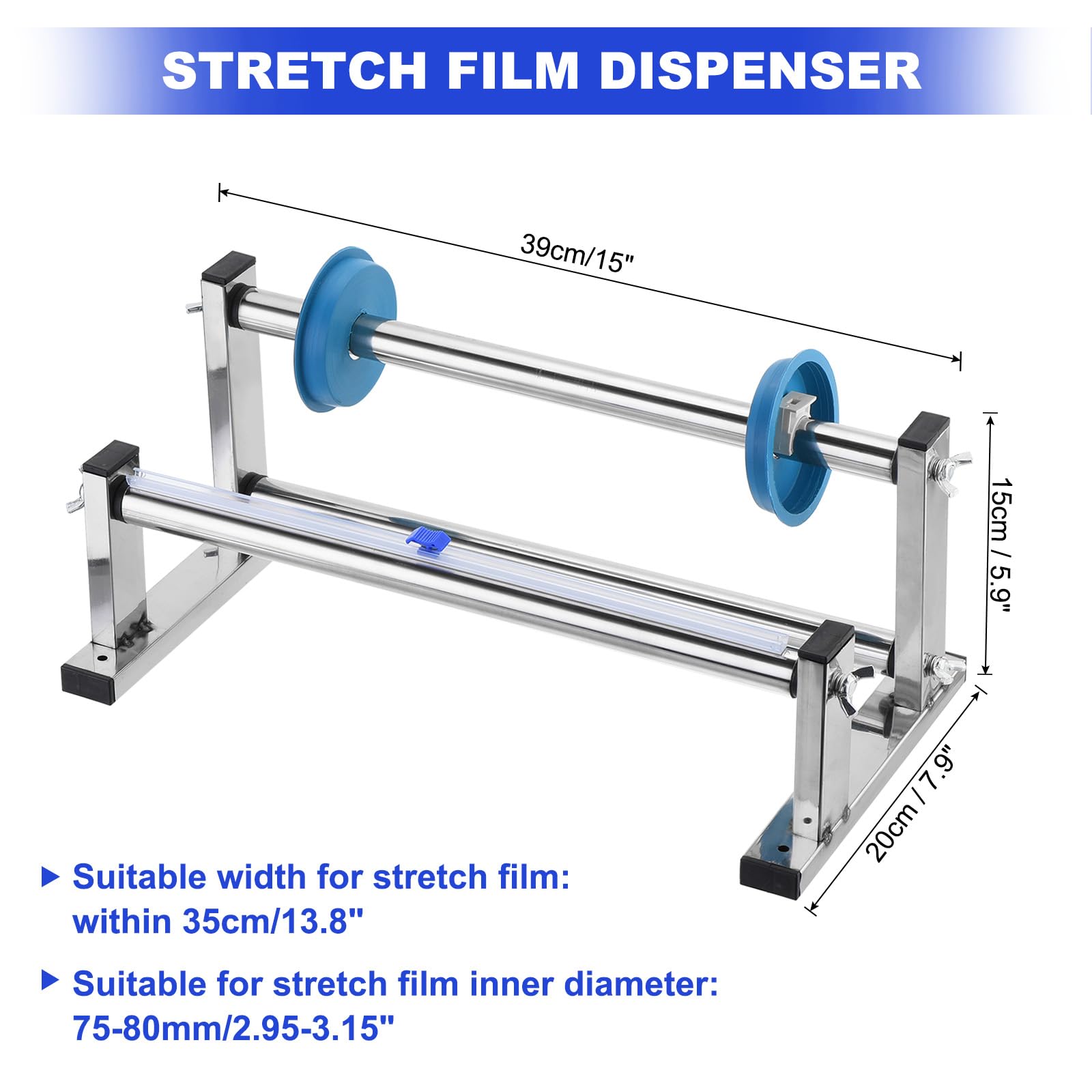 PATIKIL 15" Stretchfolien Spender Stretchfolien Spender Tischfolien Verpackungs Maschine Palettenfolien Edelstahl mit 4Stk Folien für 35cm/13.8" Stretchfolie