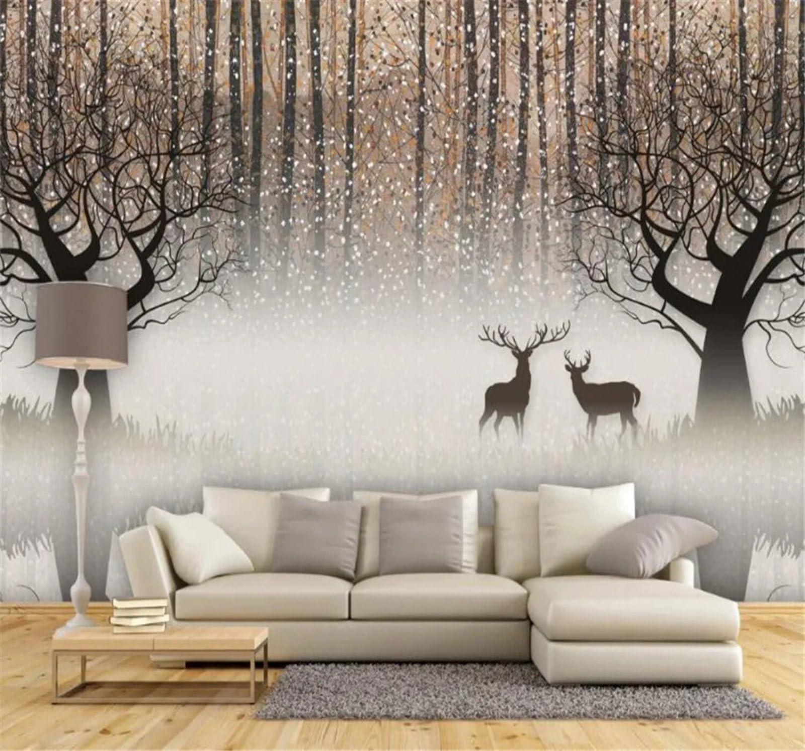 Tzxztt Vintage Nostalgic Beautiful Forest Reindeer Modern 3D Wallpaper Premium Textured Silk Neutral Tones Material Ideal for Living Room Bedroom-400cm×280cm