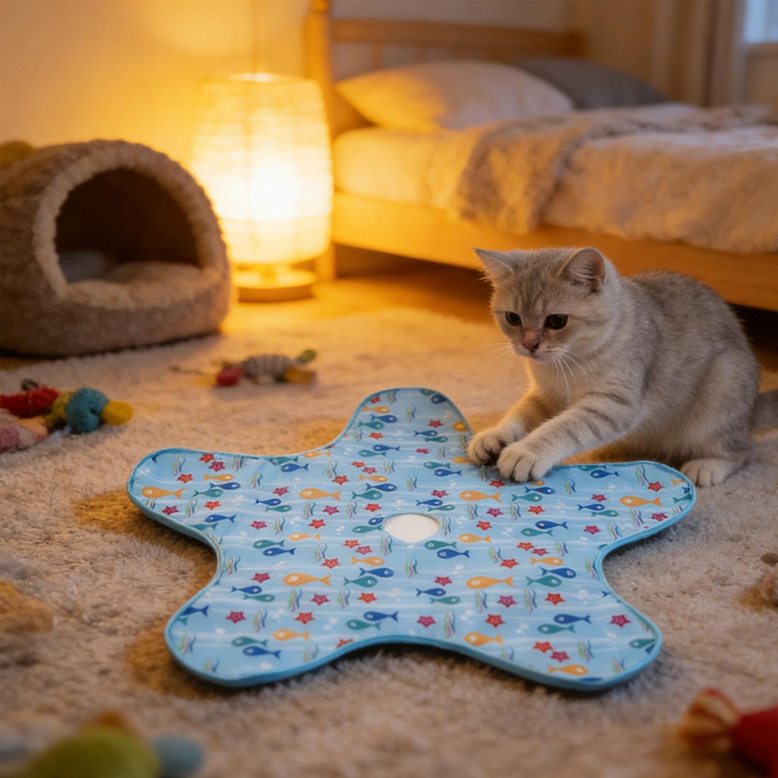 Jouet Interactif pour avec des Plumes Cachées et Mobiles pour Les Chatons Adultes Qui S'ennuient, Poisson