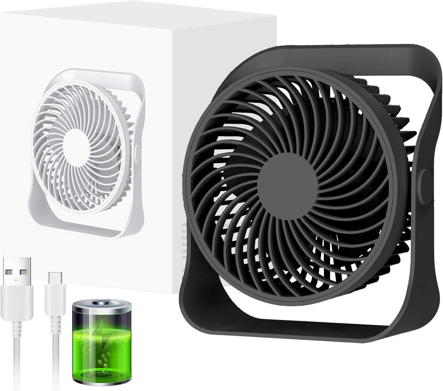 Rican Small Desk fans 6 Inches Rechargeable Portable Fan,Ultra Quiet Personal-Fan with 360° Tilt Rotatable and 4 Speeds Adjustable, USB-C Corded Mini Wall Mount Fans for Kitchen Office Desktop Bedroom