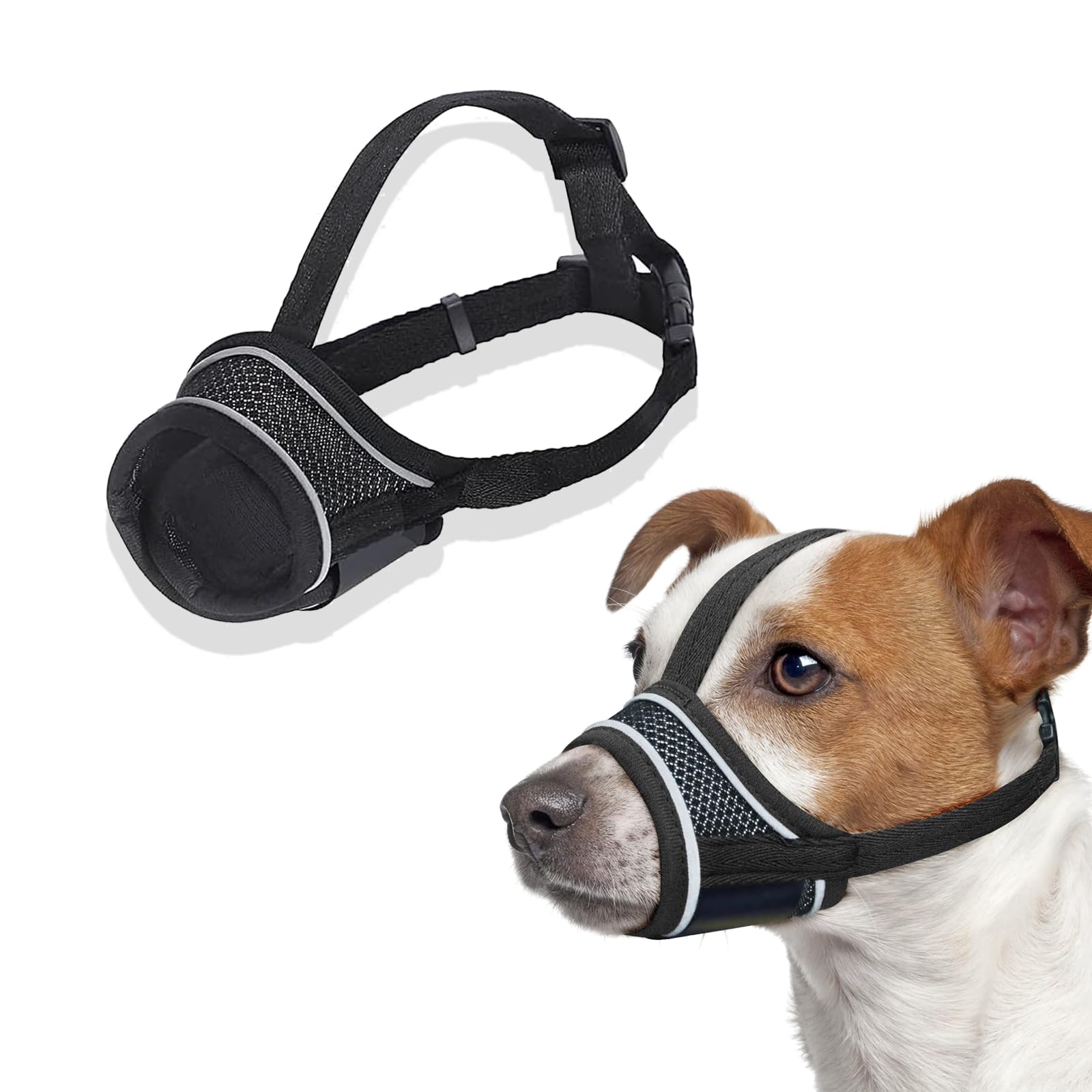 Muselière Chien Réglable en Nylon Reflectif, Soft et Confortable avec Système d'ajustement pour Petits Chiens, Idéale pour Promenades et Entraînement