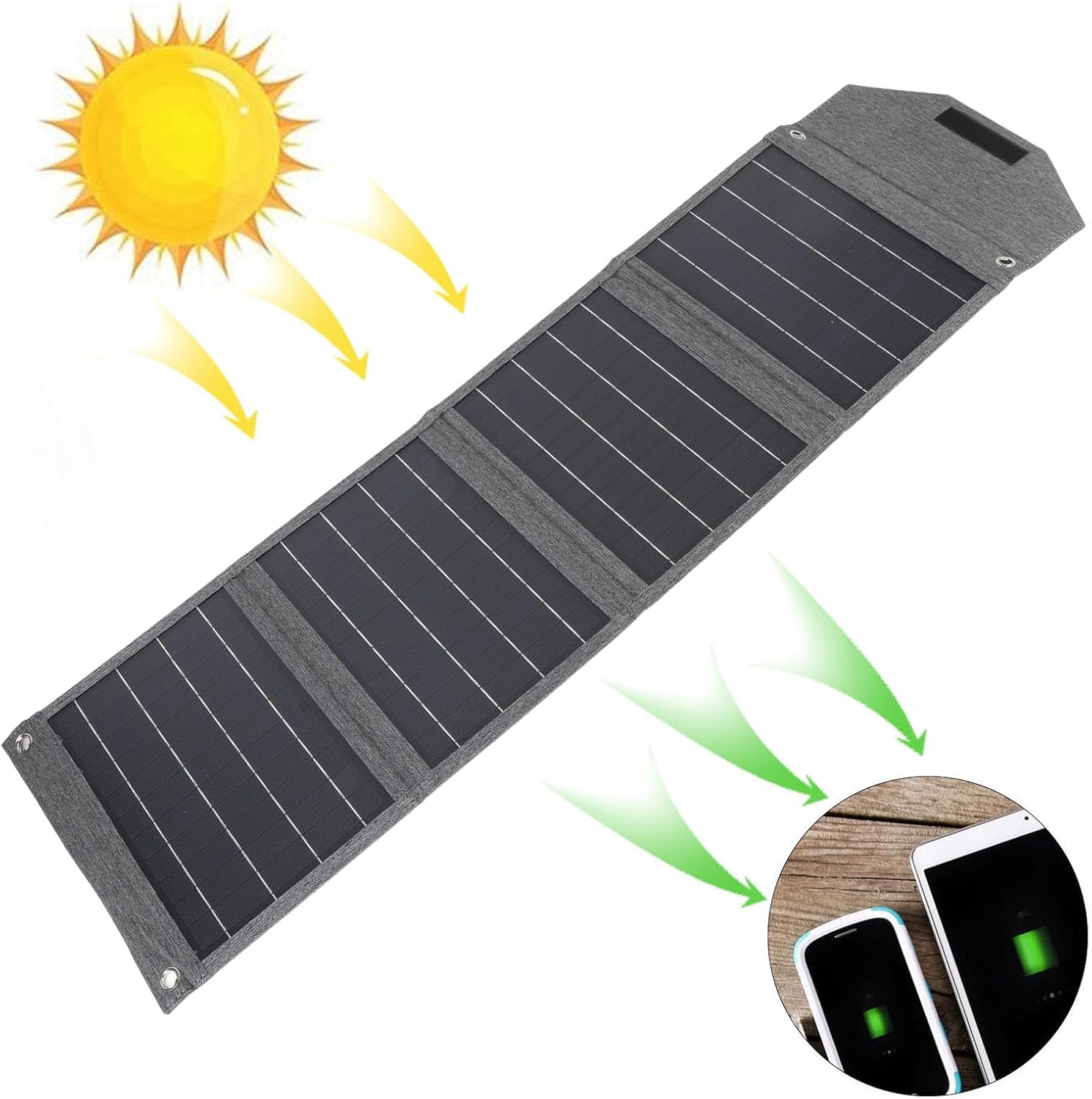 80W Portable Foldable Solar Panel Charger, 2 x USB Output, Monocrystalline, Folding Size, for Phones, Tablets, Laptops, Camping, Hiking