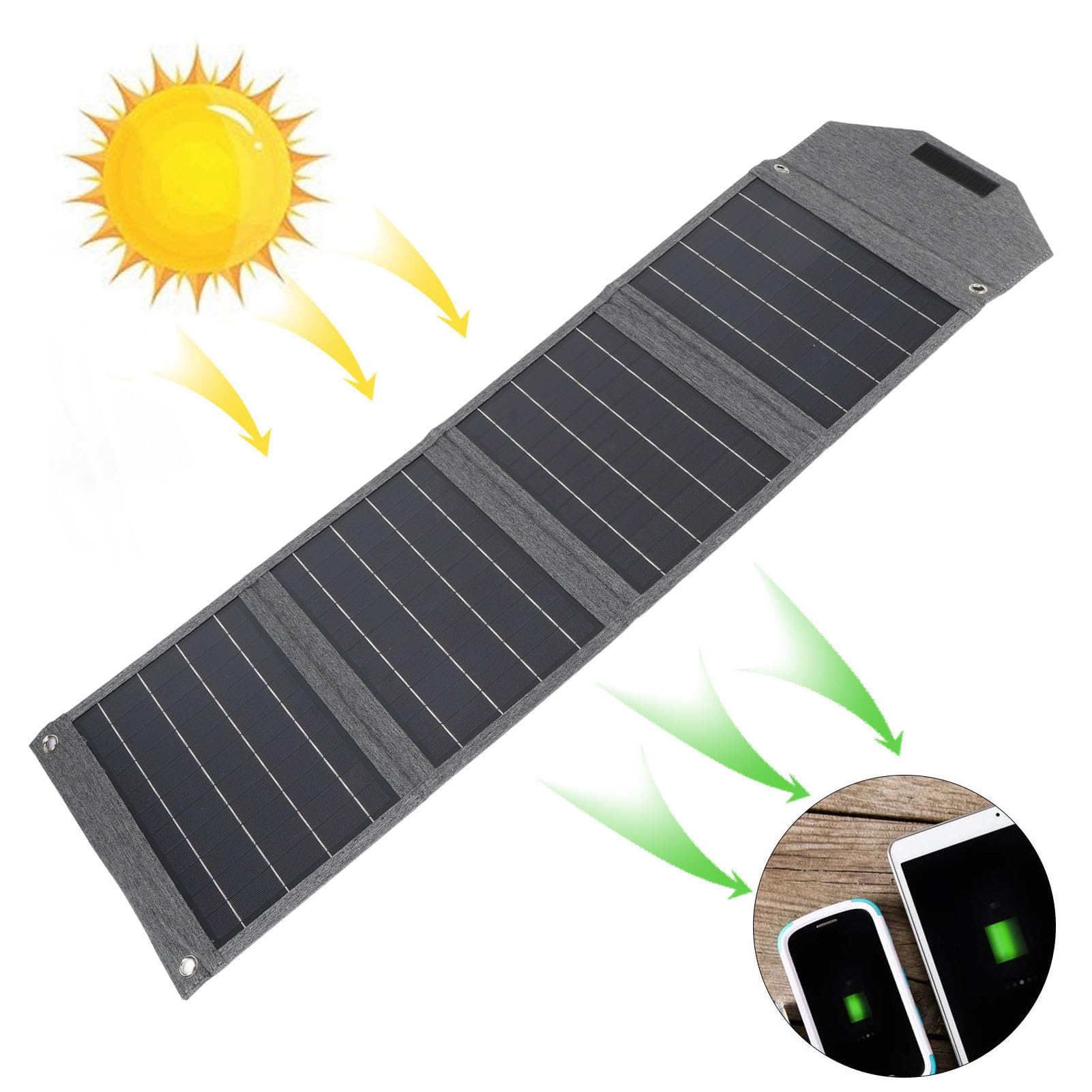 80W Portable Foldable Solar Panel Charger, 2 x USB Output, Monocrystalline, Folding Size, for Phones, Tablets, Laptops, Camping, Hiking