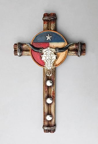 Miniatura 8 de Ebros Gift Rústico Western Bull Cow Longhorn Skull Lone Star Texas State Flag con cuerdas trenzadas Placa de decoración de cruz de pared Diseño