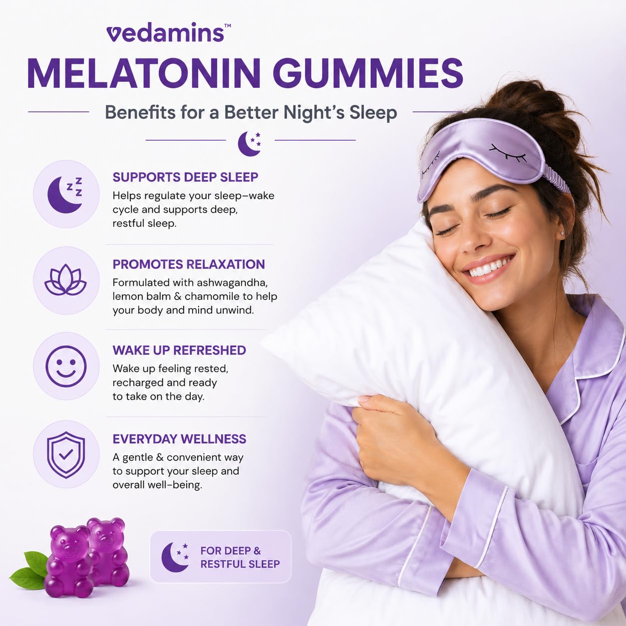 5mg Melatonin Gummies I Sleep Aid for Men & Women I Ashwagandha, Lemon Balm for Deep Sleep, Anxiety & Stress Relief I Non Habit forming Sleeping I Mixed berry flavour I 30 Gummies — Amazon image 2
