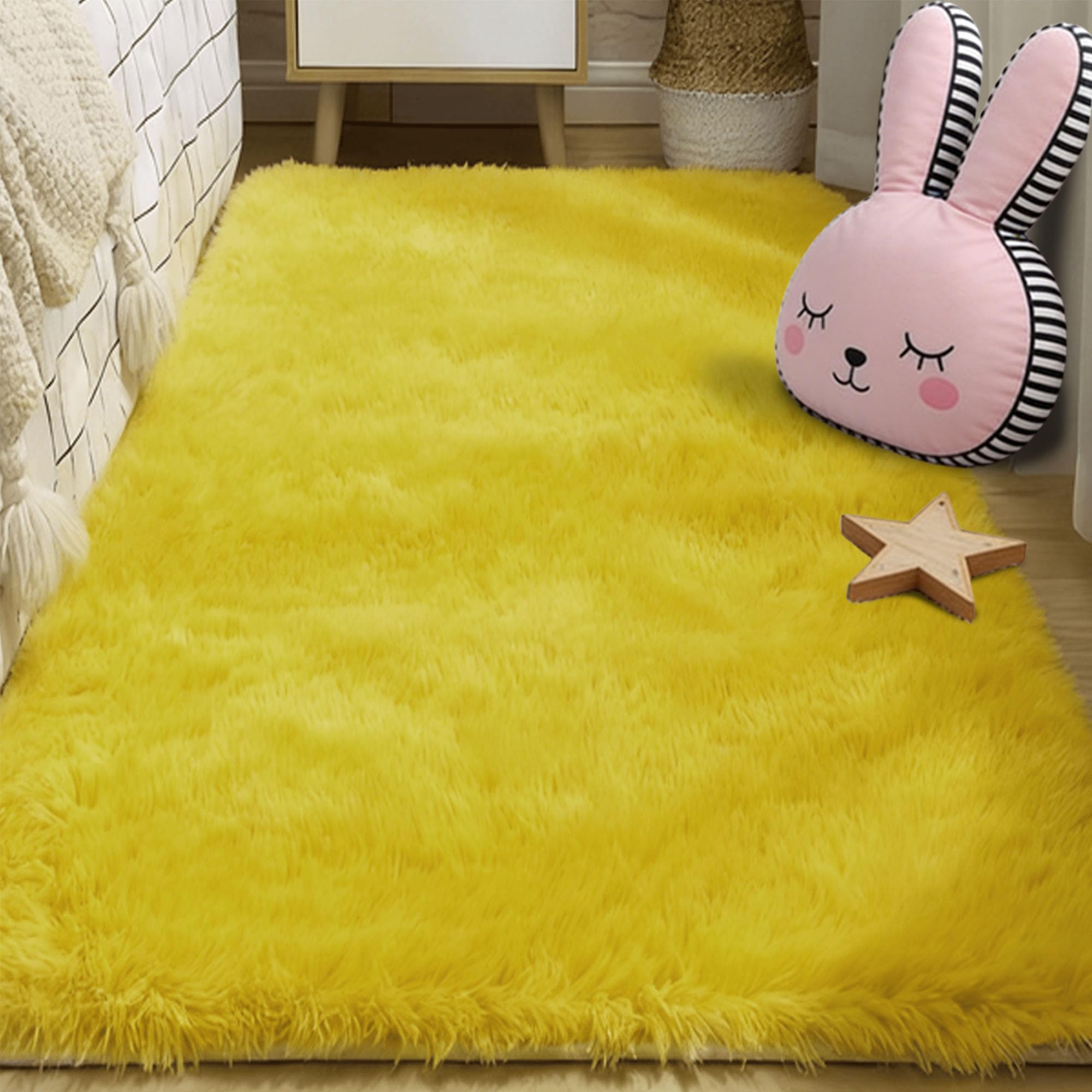 Tapis décoratif jaune haut de gamme 300x380 cm au toucher moelleux