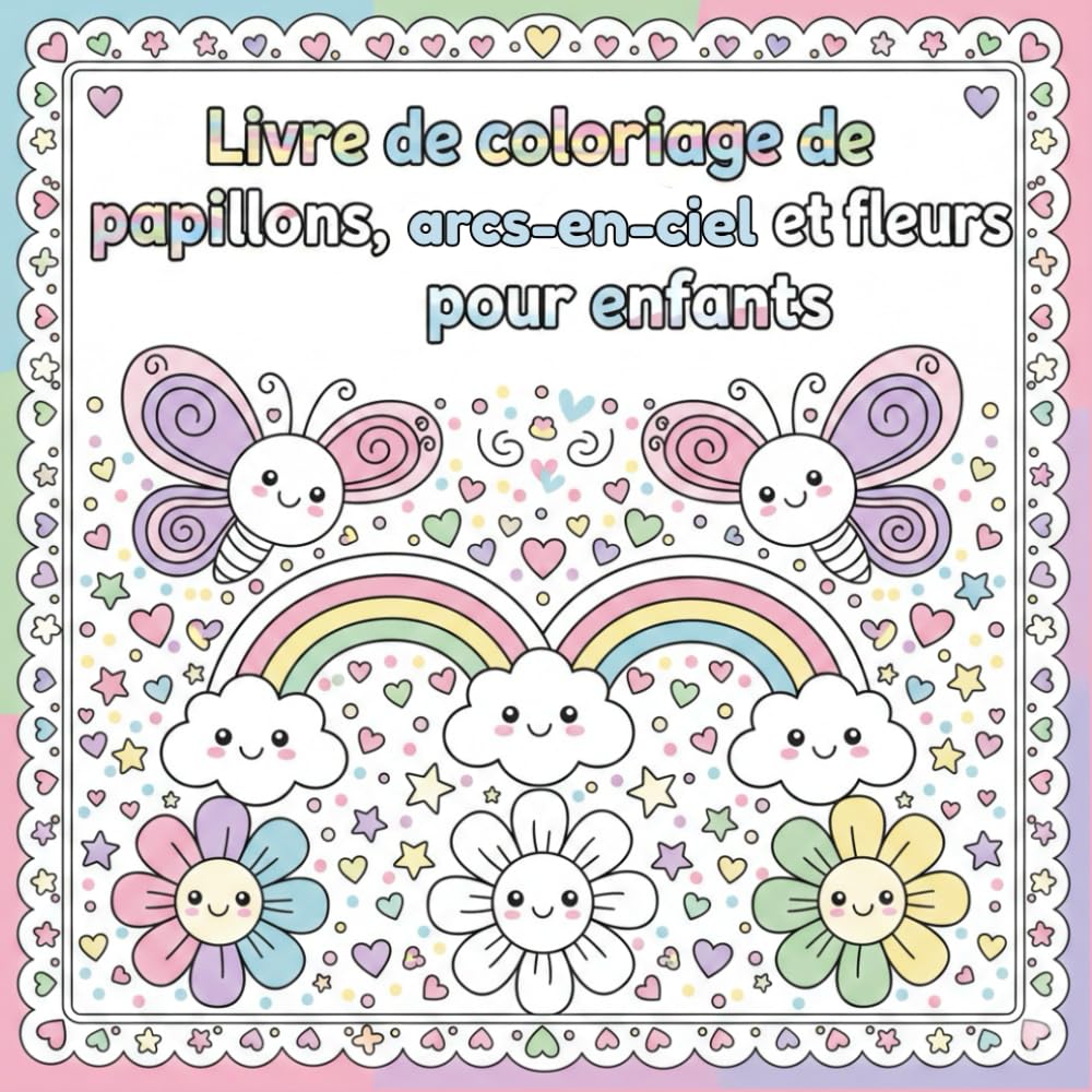 livre de coloriage de papillons, arcs-en-ciel et fleurs pour enfants: Dessins mignons, gros traits faciles pour enfants de 3 à 8 ans – Activité créative nature pour filles et garçons