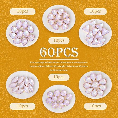 Miniatura 5 de TANOSII 60 diamantes de imitación para coser con formas mixtas, gemas de cristal con parte trasera plana con garra dorada para joyas, manualidades,