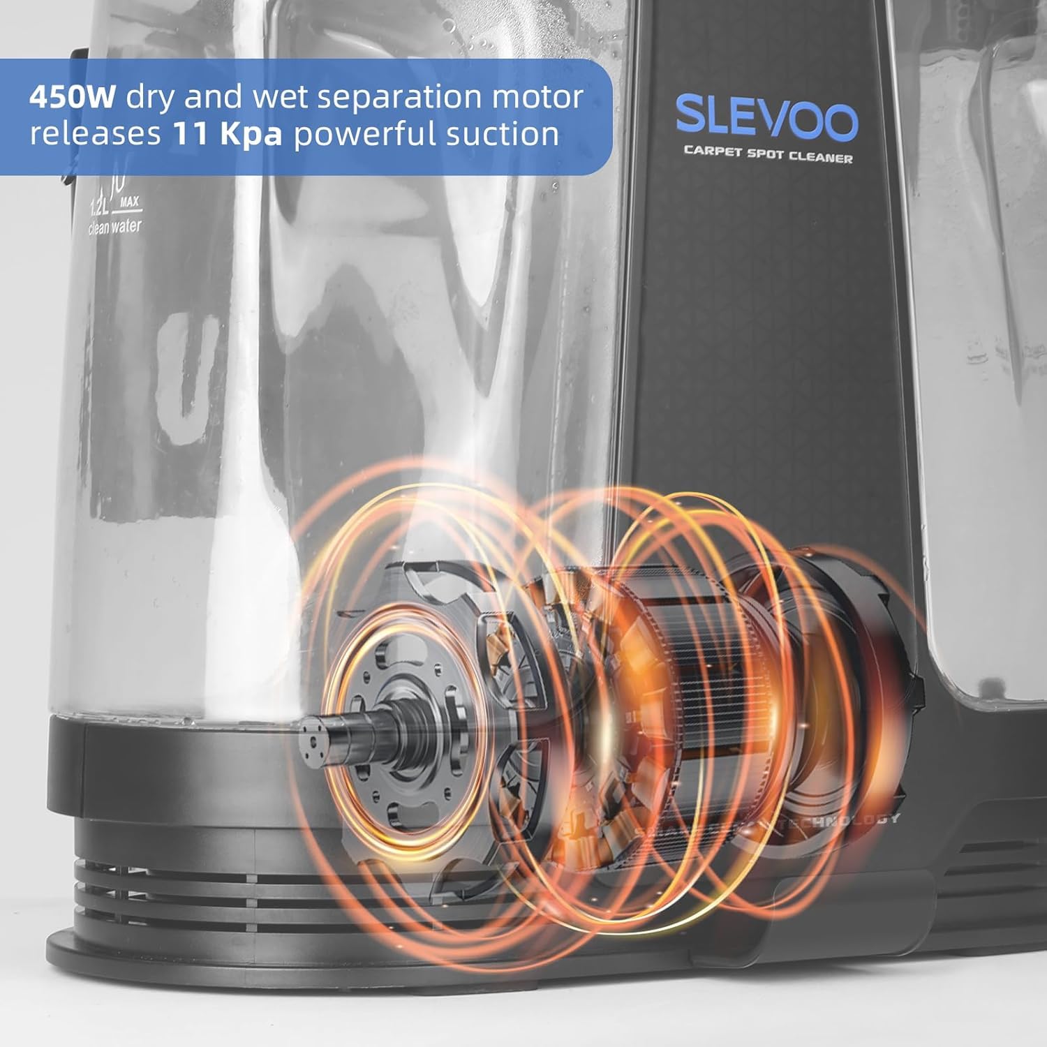 Slevoo 450W Polsterreiniger Gerät, Inklusive Reinigungslösung, Tragbarer Teppich- und Polsterreiniger, Kraftvoller Nasssauger mit Zubehör für Haustiere, Teppiche und Sofas (Schwarz)