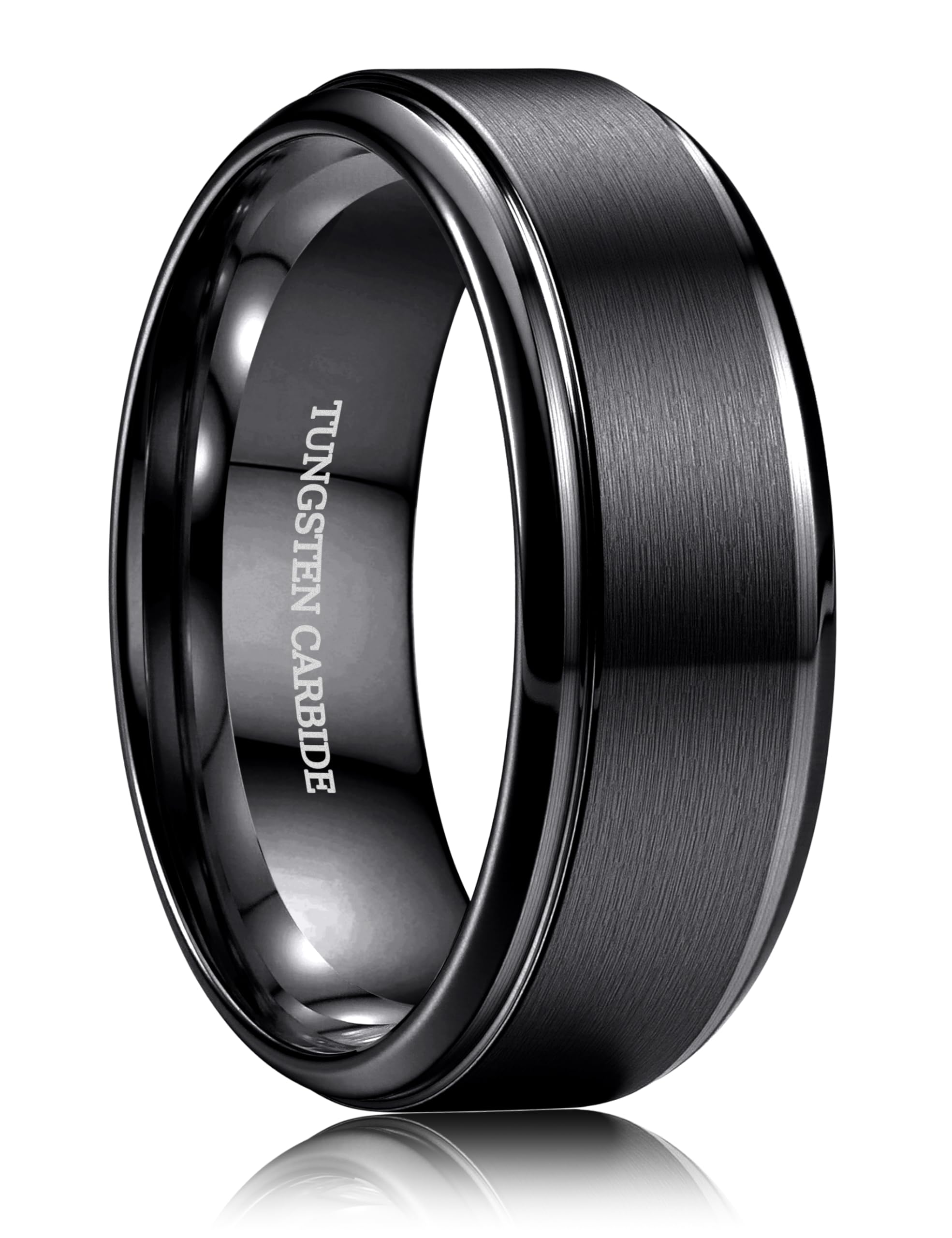 CASSIECA Anello Uomo Tungsteno, Anelli da Uomo Neri/Argento/Oro 8MM Anelli di Fascia Nuziale Promessa Fidanzamento per Uomini Donne Dimensioni 52-72