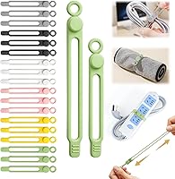 Vista 11 de 30 bridas de silicona reutilizables, organizador de cables de datos para oficina, multiusos, organizador de cables elásticos para cables de carga