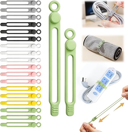 Miniatura 11 de 30 bridas de silicona reutilizables, organizador de cables de datos para oficina, multiusos, organizador de cables elásticos para cables de carga,