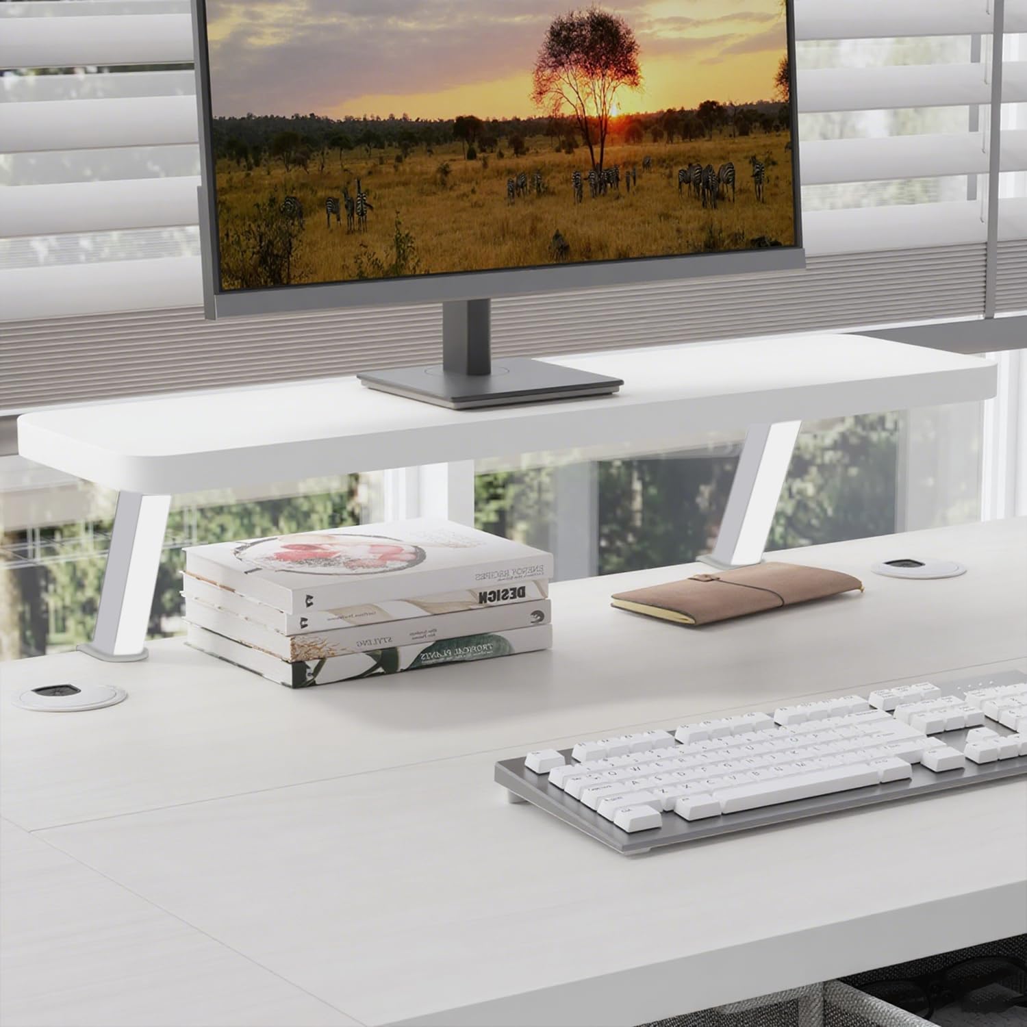 Radlove Scrivania elettrica regolabile in altezza, con 4 controlli in memoria e tecnologia anti-collisione (rovere+ripiano per monitor, 76 x 140 cm)