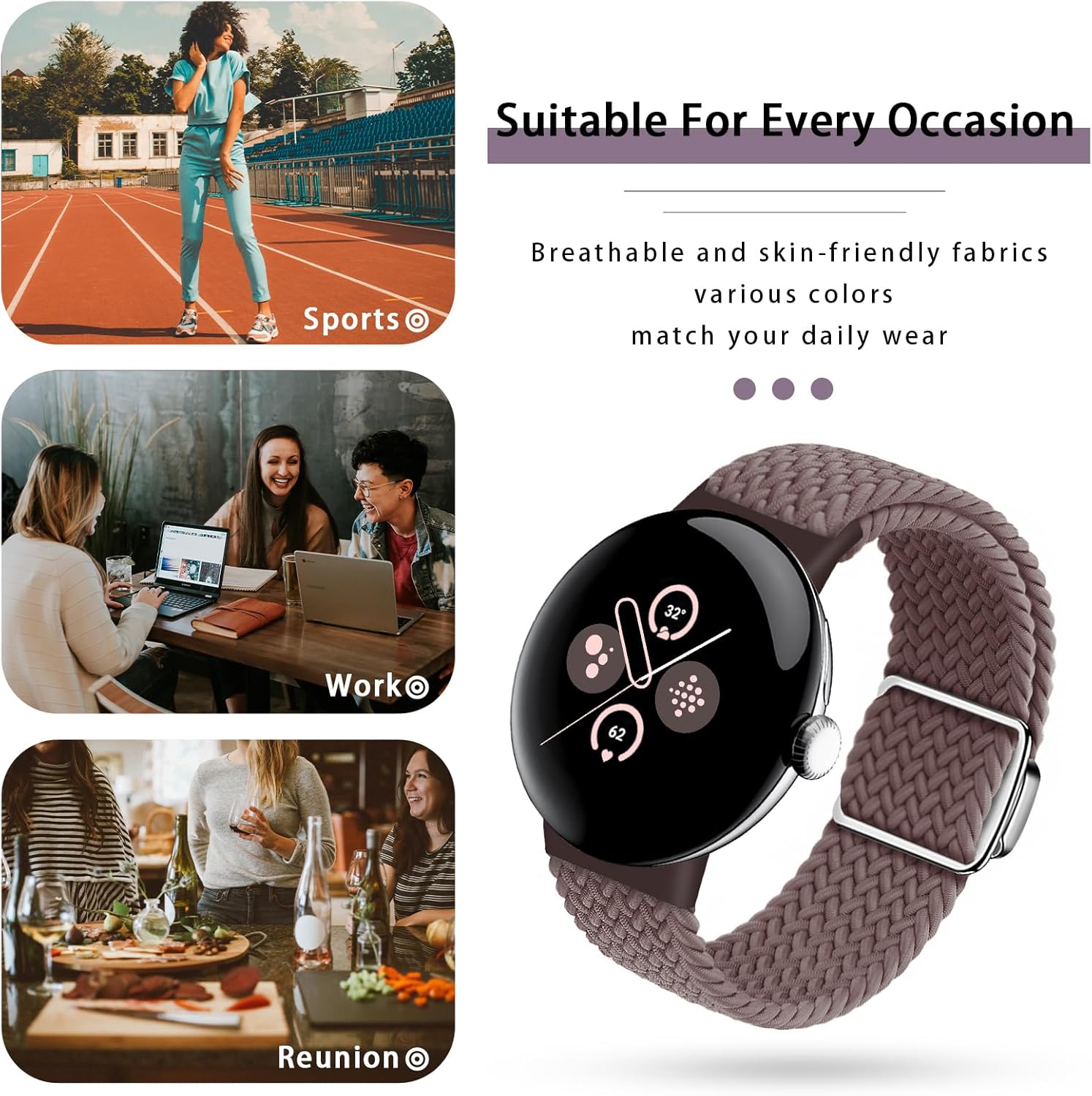 Braided Magnetic Band Compatible with Google Pixel Watch 1/2/3/4 41mm 45mm, [Upgraded Magnets do not fall off] Adjustable Stretchy Nylon Strap for Pixel Watch Wristbands Women Men