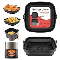 Alyvisun Teglie Accessori per Friggitrice ad Aria, 2 Pezzi Teglia in Silicone per Air Fryer Contenitori Cestello Riutilizzabile Quadrato Tappetino Stampi Per Airfryer, Microonde, Forno (Nero)