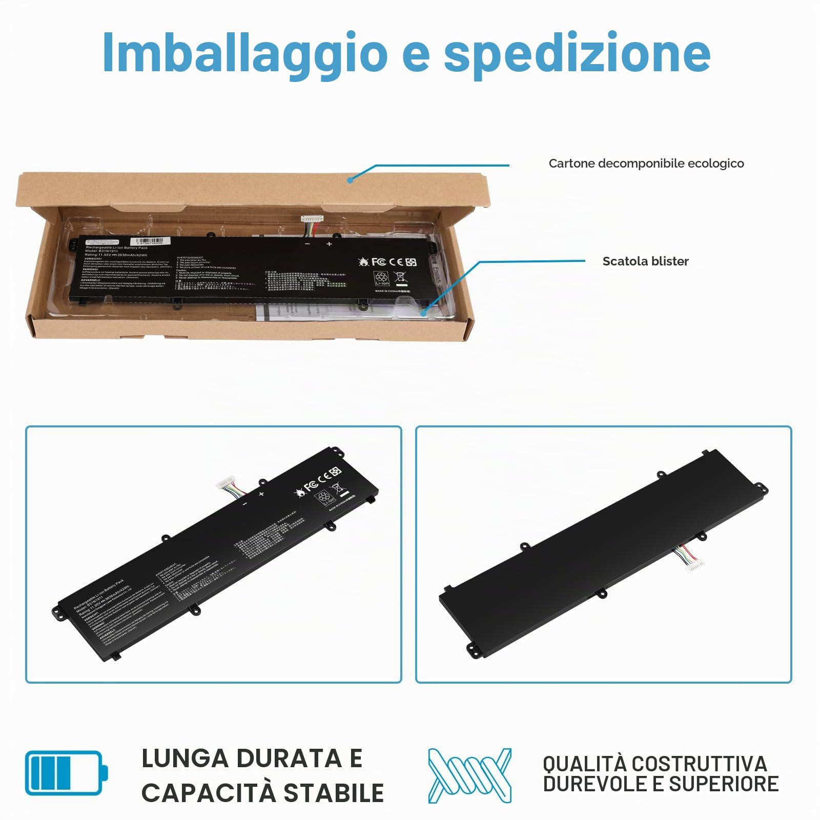 ASUNCELL 11.55V/42Wh B31N1911Batteria del Computer Portatile per ASUS VivoBook Flip 14 TM420IA, ASUS VivoBook 14 M413, ASUS VivoBook 14 F413, ASUS Notebook X X413FF Series B31N1911 C31N1911