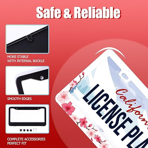 Miniatura 2 de Personaliza los hermosos marcos de matrícula de flor de cerezo, marco de matrícula floral para automóvil, accesorios universales de aluminio,