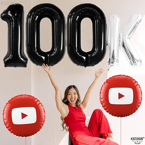 Miniatura 10 de KatchOn, Globos gigantes plateados del número 100  40 pulgadas, globos de 100 quilates para redes sociales  Globos de 100 números plateados para